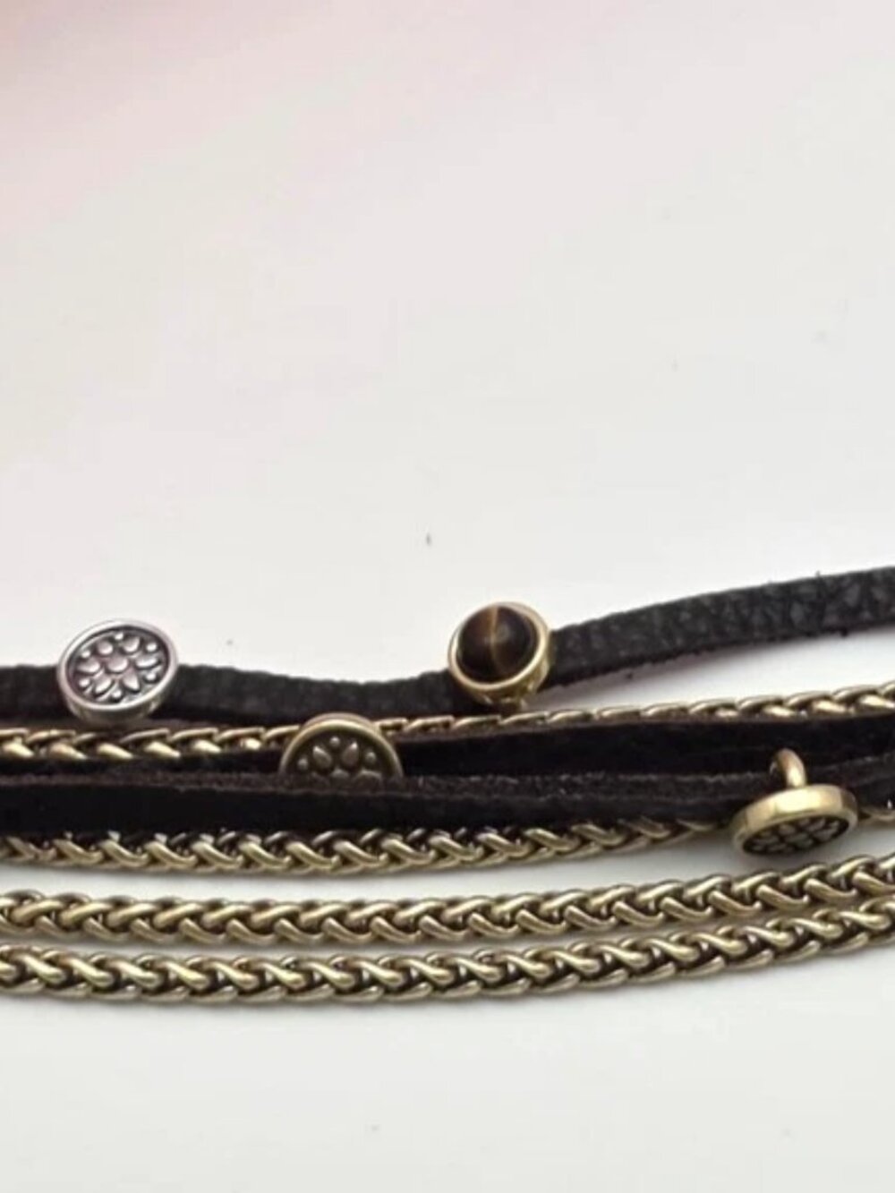 Lucky Brand Tiger's Eye Charm Gold Tone Multi Chain Leather Bracelet 7" - Picture 8 of 8